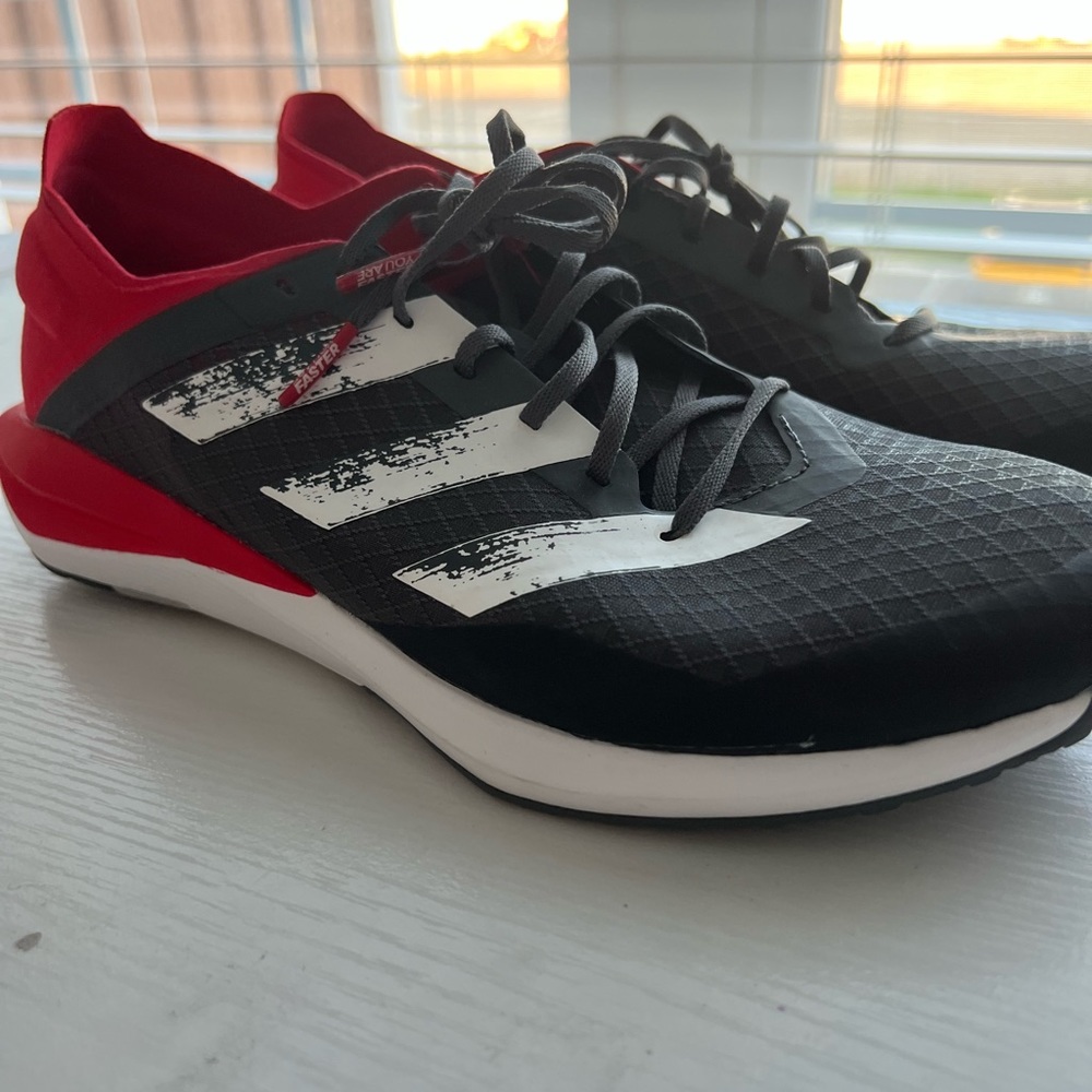 Red/gray/white adidas shoes